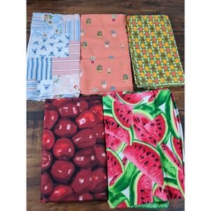 Lot of Fabric Apple, Watermelon, Pineapple, Lemons, Floral, Stripes 2lb‎